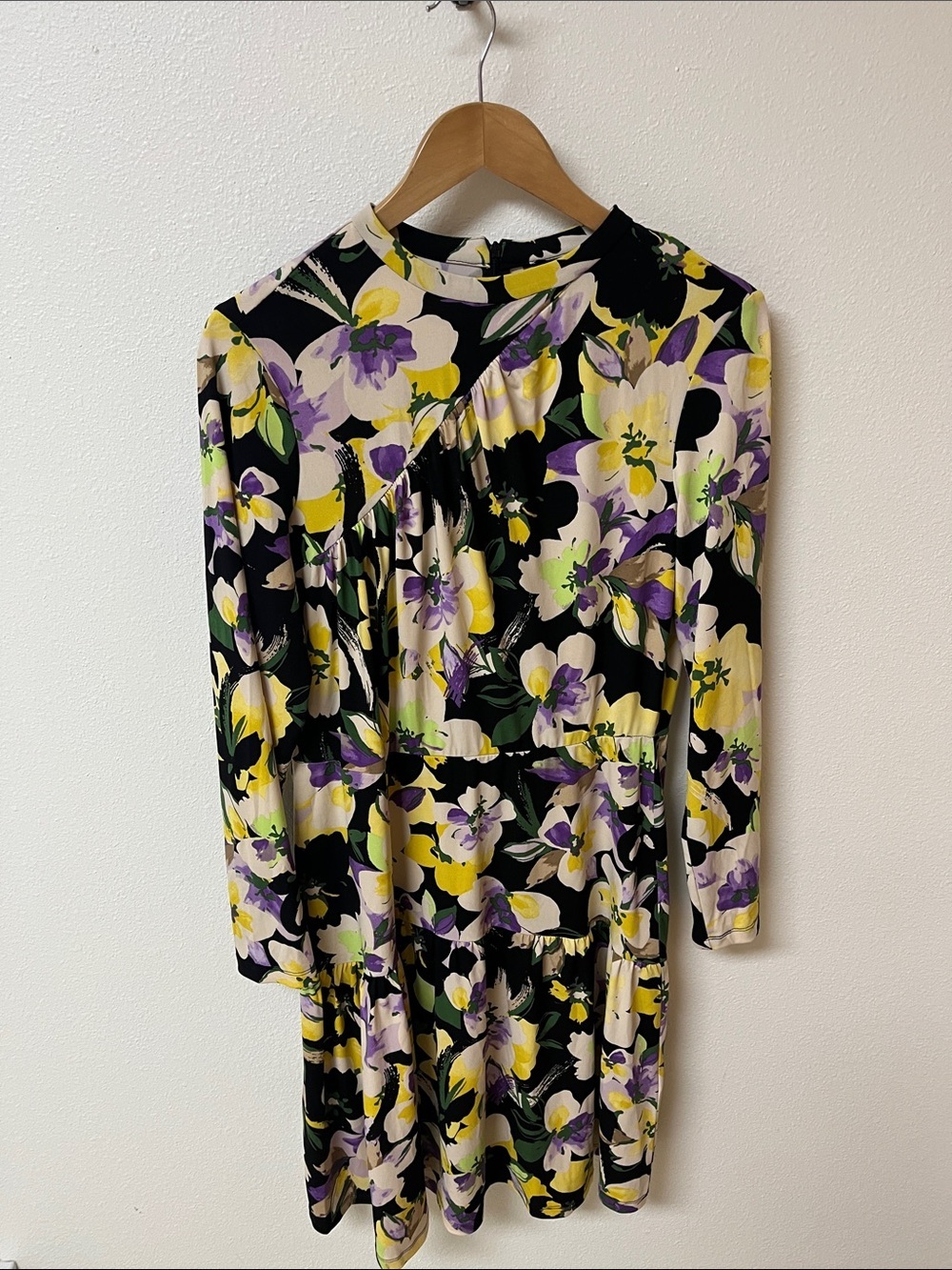 Donna Morgan Black Floral Long-Sleeve Midi Dress women’s size 12